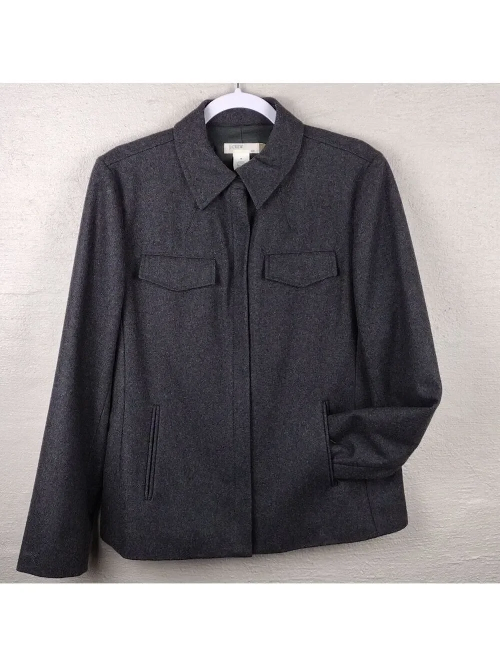 J. Crew Dark Gray Wool Blend Snap Collar Funnel Neck Long Sleeve Zip Up Coat